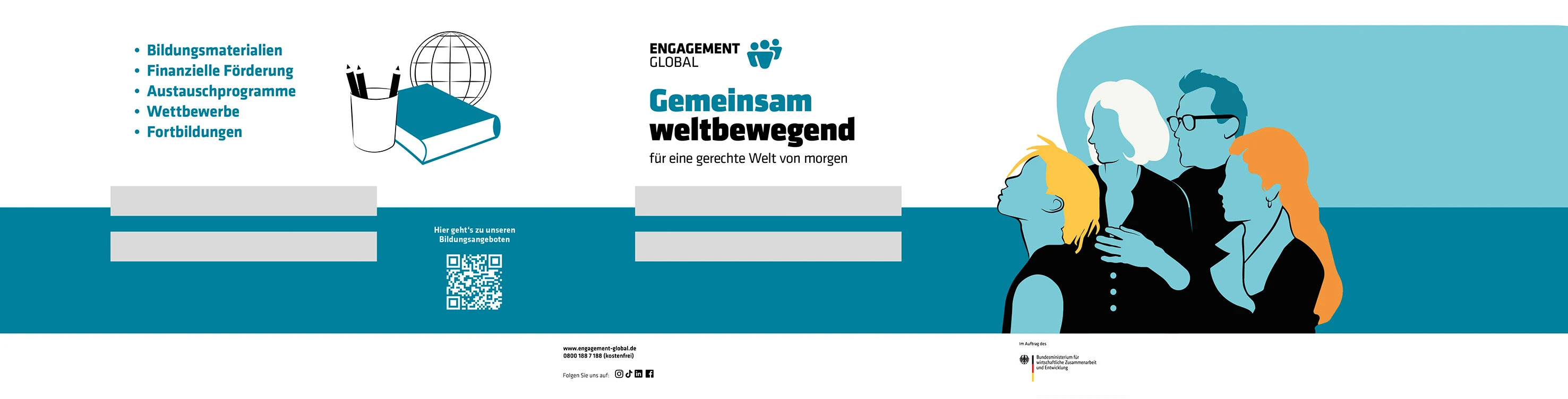 Zweite Variante der Messewand von Engagement Global im Panoramaformat